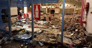 Looted and trashed store.